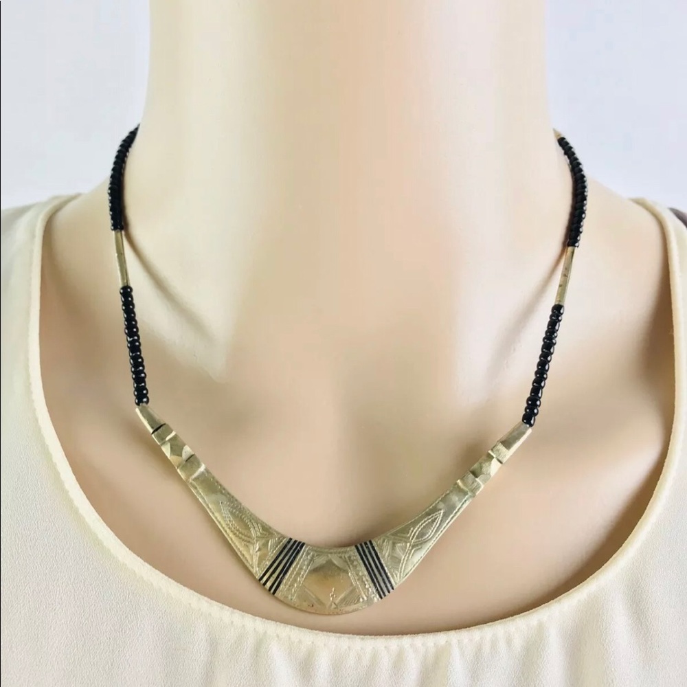 Antique Vintage Pure Silver Onyx Necklace Unique